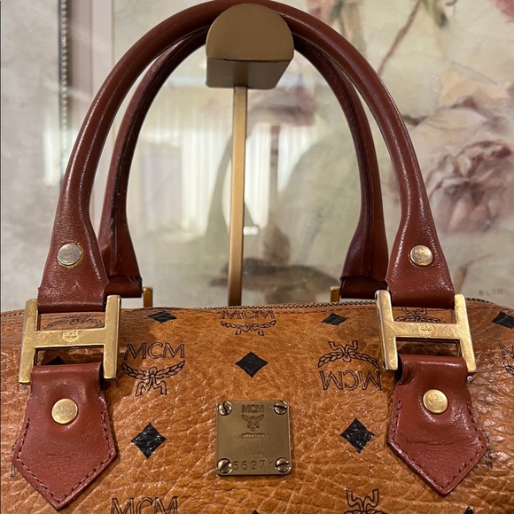 MCM Vintage Cognac Leather Satchel Boston Bag with COA - German - EUC - Picture 14 of 17